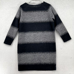 COS Wool Blend Dress Womens Small Black Gray Striped Felted Minimalist Classic